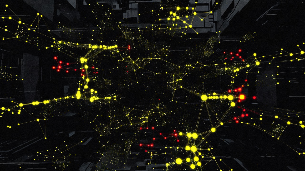 The Aubrey OB network — glowing nodes and threads on the void